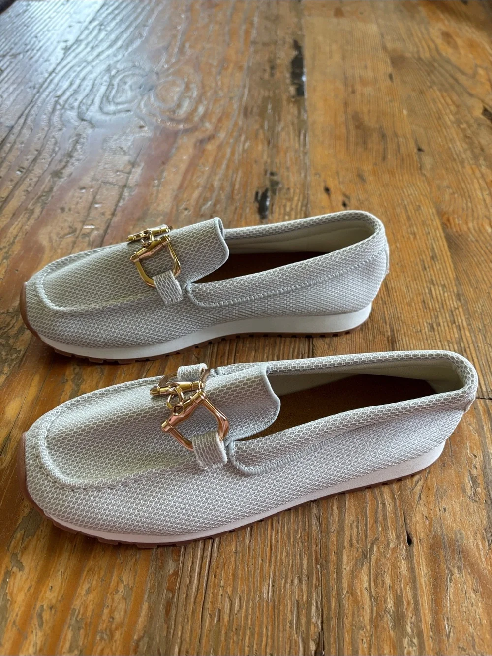 Women's Gray Slip-On Sneaker Loafer with Gold Horse Bridle Accent